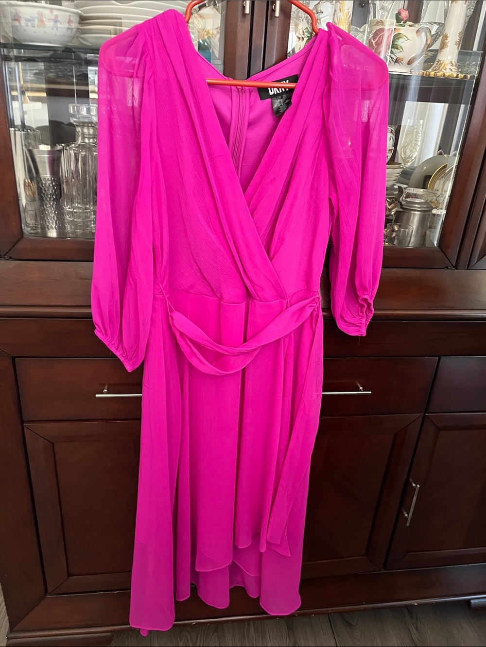 DK NY Fuchsia Wrap-Style Midi Dress